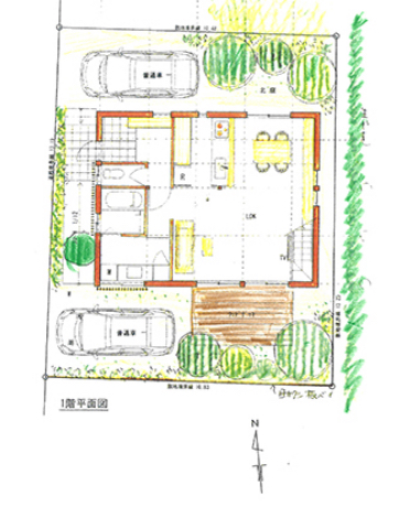 家の両側に「庭スペース」を設けて、自然の温度差を作る